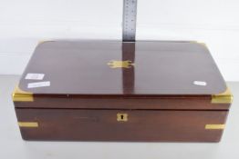 WRITING SLOPE WITH TWO GLASS INKWELLS AND BRASS MOUNTS
