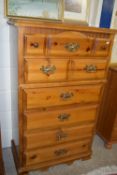 VARNISHED PINE CHEST OF DRAWERS, WIDTH APPROX 81CM MAX