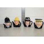 MINIATURE CERAMIC TEA POTS MODELLED AS FIREMEN AND POLICEMEN