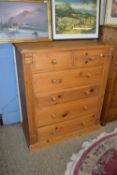 MODERN WAXED PINE CHEST OF TWO SHORT OVER FOUR LONG DRAWERS, WIDTH APPROX 102CM