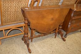 LATE 19TH CENTURY FOLDING OCCASIONAL TABLE WITH CARVED DETAIL AND TURNED LEGS, APPROX 90 X 106CM