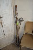 PAIR OF VINTAGE SKI POLES TOGETHER WITH QUANTITY OF PING GOLF CLUBS