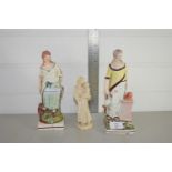 TWO LATE 18TH CENTURY PEARLWARE FIGURES (BOTH A/F) AND A FURTHER SMALL FIGURE OF A PRIEST AND CHILD