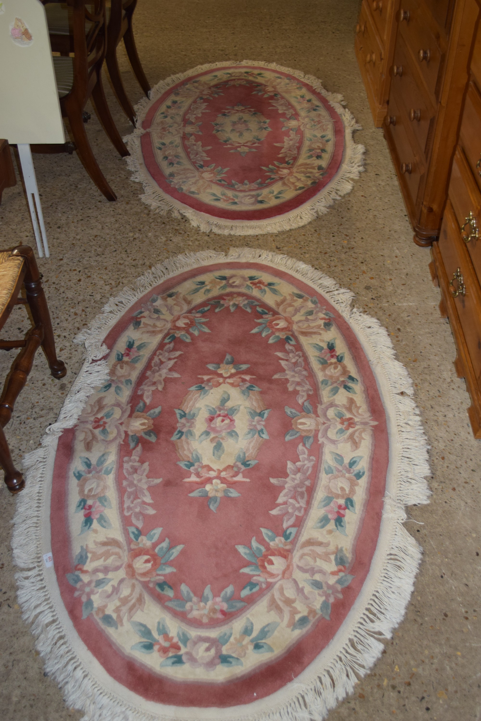 TWO OVAL CUT WOOL RUGS, LENGTH APPROX 158CM