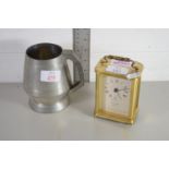 PEWTER TANKARD AND CARRIAGE CLOCK