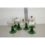 SIX WINE GLASSES WITH GREEN GLASS STEMS AND REGIMENTAL INSIGNIA FOR THE DUKE OF EDINBURGH'S