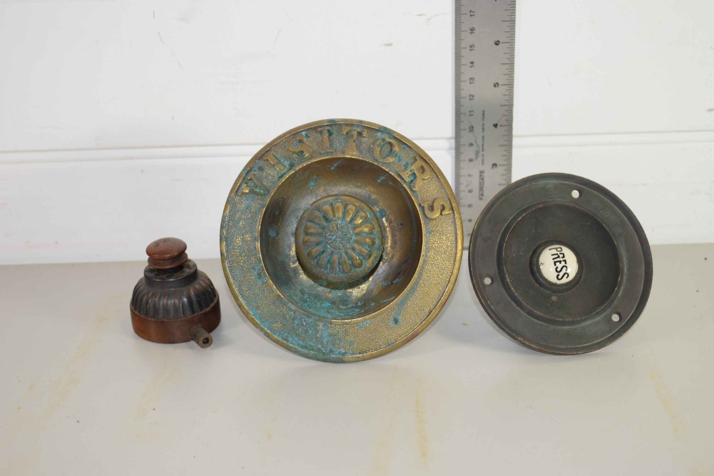 LARGE BRASS VISITORS DOOR PULL AND ONE OTHER