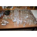 QUANTITY OF GLASS WARES, WINE GLASSES ETC