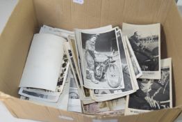 BOX OF 1940'S/50'S PHOTOGRAPHS, MAINLY SPEEDWAY INTEREST SOME SIGNED