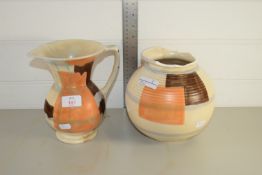 TWO ART DECO BESWICK WARE PIECES, ONE JUG AND FURTHER GLOBULAR VASE (A/F)