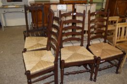 SET OF RUSH SEATED LADDERBACK DINING CHAIRS, HEIGHT APPROX 108CM
