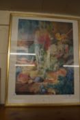 LARGE FRAMED POSTER OF A JAN VAN HUISUN PAINTING, FRAME SIZE APPROX 73CM WIDE