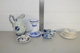 GROUP OF SMALL DELFT WARES, COASTERS, CANDLESTICK ETC