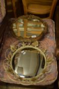 SMALL GILT FRAMED MIRROR, APPROX 38CM X 38CM, TOGETHER WITH ONE OTHER