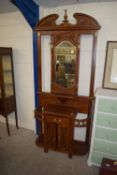 REPRO MAHOGANY STAINED WOOD MIRROR BACKED HALL STAND, WIDTH APPROX 98CM MAX