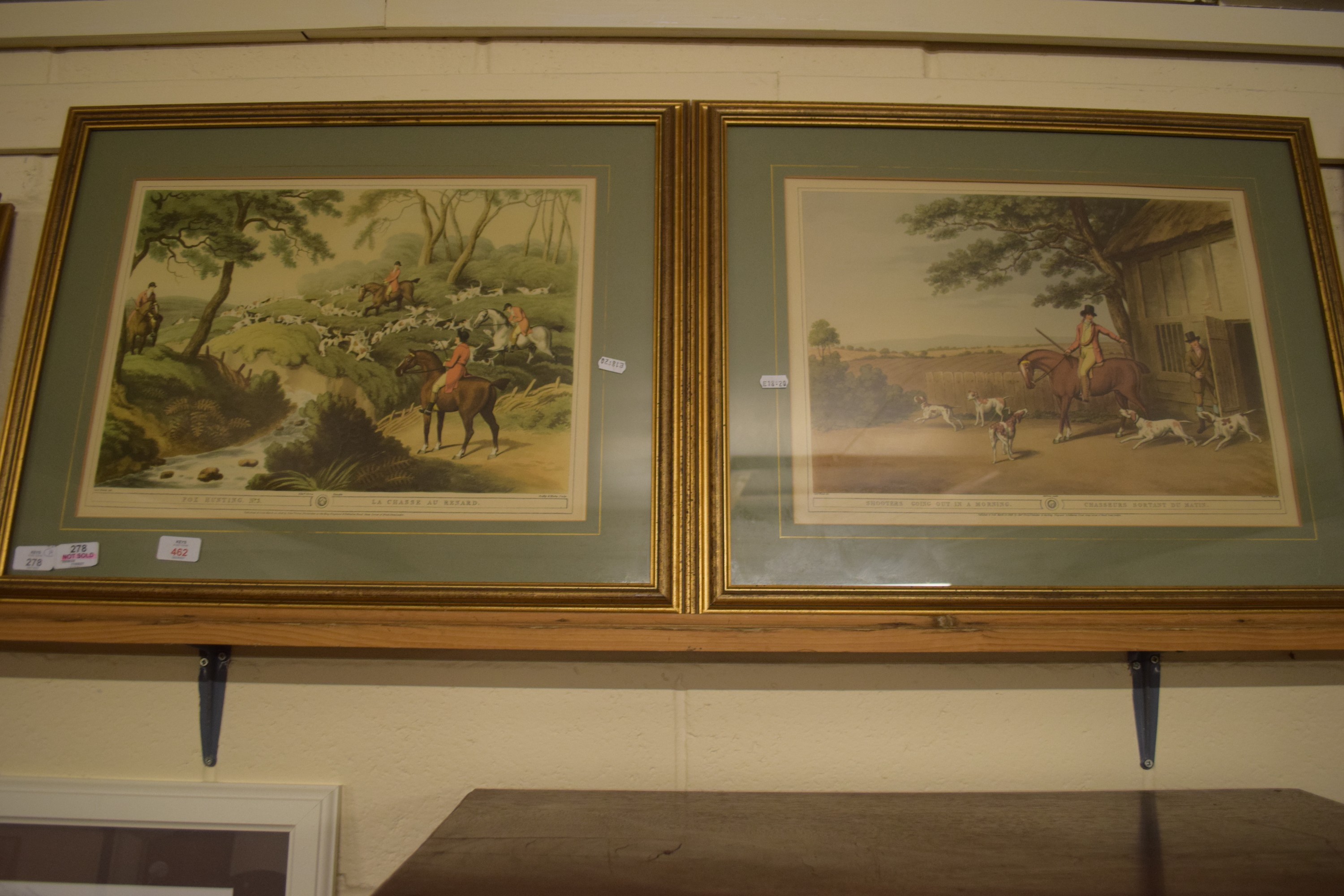 SET OF FOUR FRENCH HUNTING PRINTS, EACH APPROX 34 X 46CM