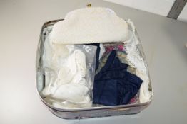 BOX CONTAINING VARIOUS LINENS, GLOVES ETC