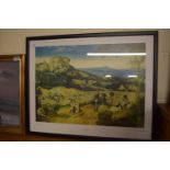 FRAMED PRINT OF A PETER BRUEGEL PAINTING "HAY HARVEST", FRAME SIZE APPROX 66 X 53CM