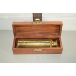 WOODEN BOX WITH A BRASS TELESCOPE