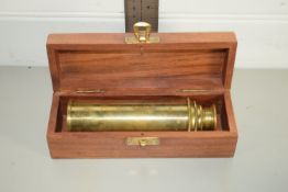 WOODEN BOX WITH A BRASS TELESCOPE