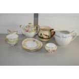 TEA WARES INCLUDING A ROYAL DOULTON TEA SET IN THE ROSAMUND PATTERN COMPRISING COFFEE POT, SMALL