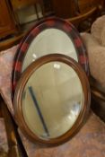 TWO WOODEN FRAMED OVAL WALL MIRRORS, THE LARGER APPROX 79 X 51CM