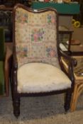 UPHOLSTERED VICTORIAN HALL CHAIR, WIDTH APPROX 59CM MAX