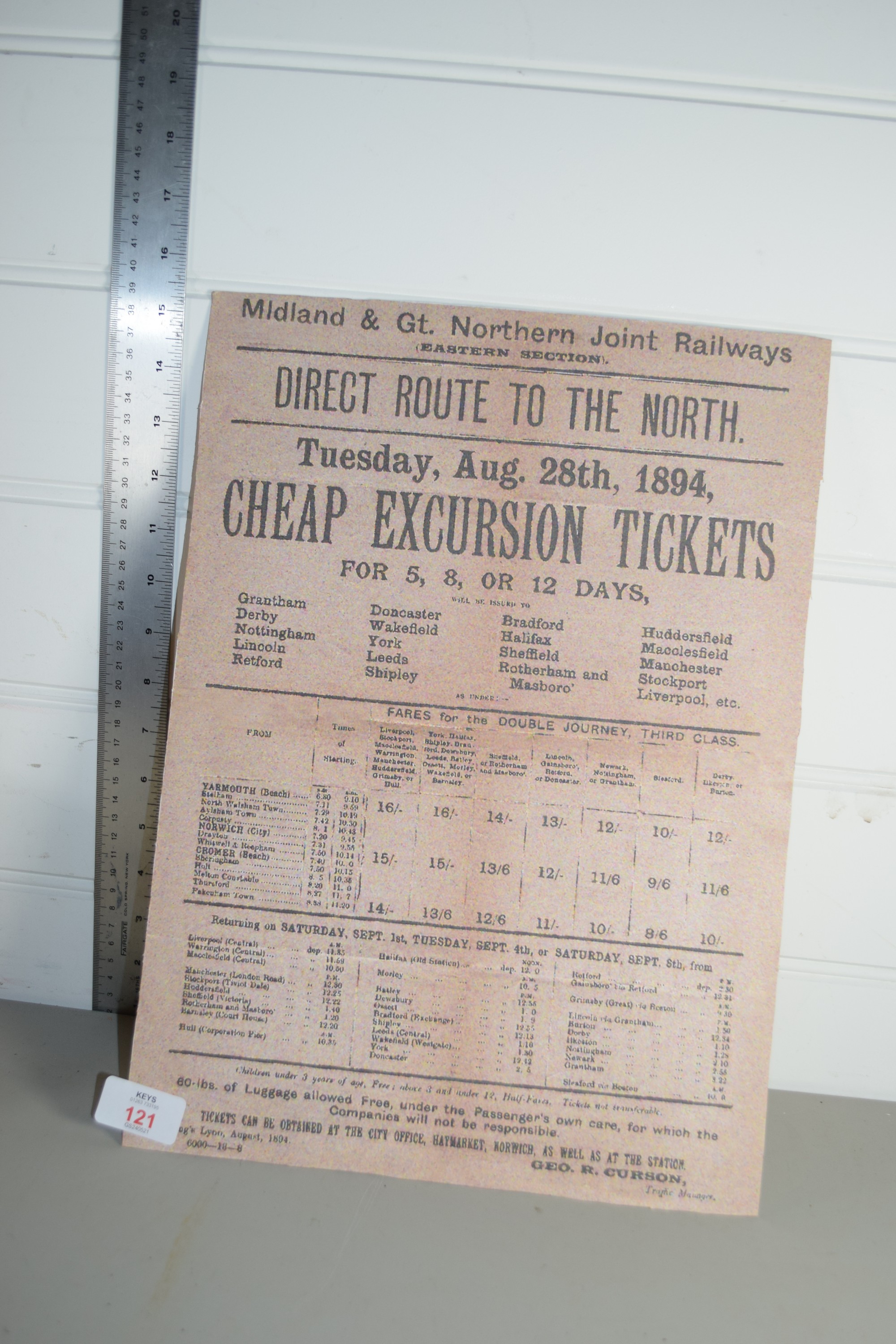 COPY OF A RAILWAY TIMETABLE