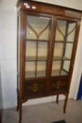 EDWARDIAN DISPLAY CABINET WITH INLAID AND STRUNG DECORATION, AND ASTRAGAL GLAZED DOORS, WIDTH APPROX