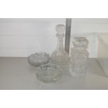 PLASTIC BOX CONTAINING TWO DECANTERS AND OTHER GLASS WARES