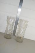 PAIR OF PLAIN GLASS VASES WITH PAINTED MARY GREGORY STYLE DECORATION