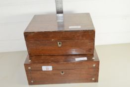 TWO WOODEN BOXES, ONE WITH MOTHER OF PEARL TYPE INLAY