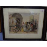 Set three coloured C19th Engravings, "The Show", "Punch", and "Guy Fawkes" each approx 25cm x 35cm