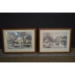 Currier and Ives Prints, "American Homestead in Winter" and "Frozen Up" (2), each 23cm x 32cm