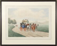 K Ramsay watercolour of stagecoach signed 52x38cms