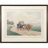 K Ramsay watercolour of stagecoach signed 52x38cms