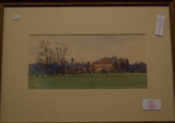 Charles Hannaford, signed Watercolour, Kensington Palace from the Gardens, 11.5cm x 24.5cm