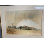 Keith Johnson, Watercolour, Norfolk Church & Farm