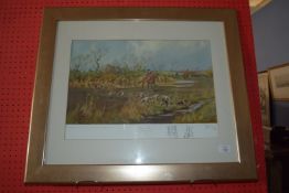 Hunting interest Print, after John King, "Sturmer Mere", signed and numbered 39 of 250, 30cm x 48cm