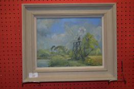 T Fairhurst (sig LR), Oil on board, Landscape with Wind Pump, 22cm x 29cm
