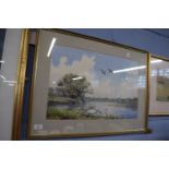 J C Harrison, Watercolour, River Scene with Swans, 37cm x 55cm