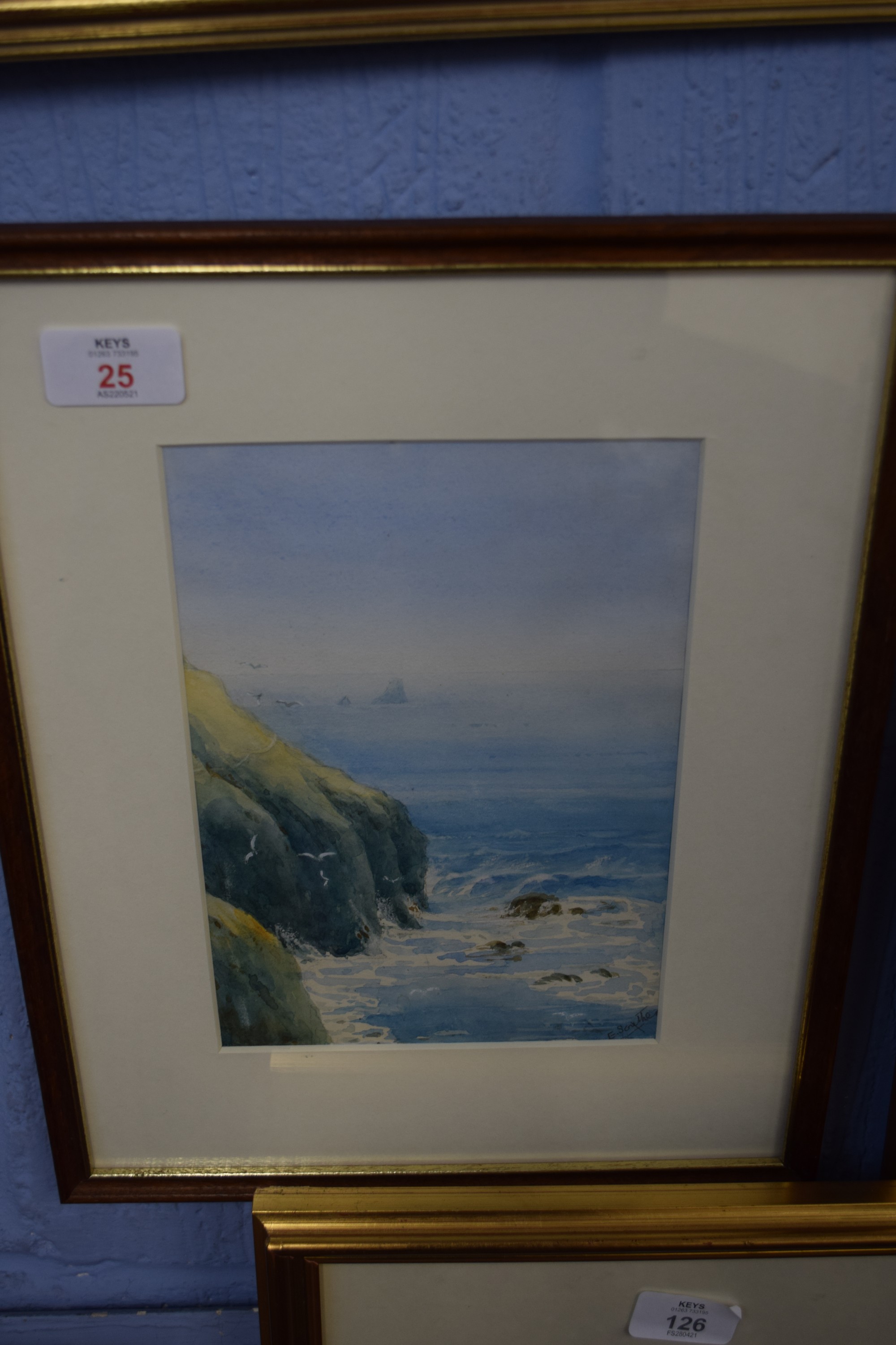 E Scruther (sig LR), Watercolour, Rocky Coast, 22cm x 15cm