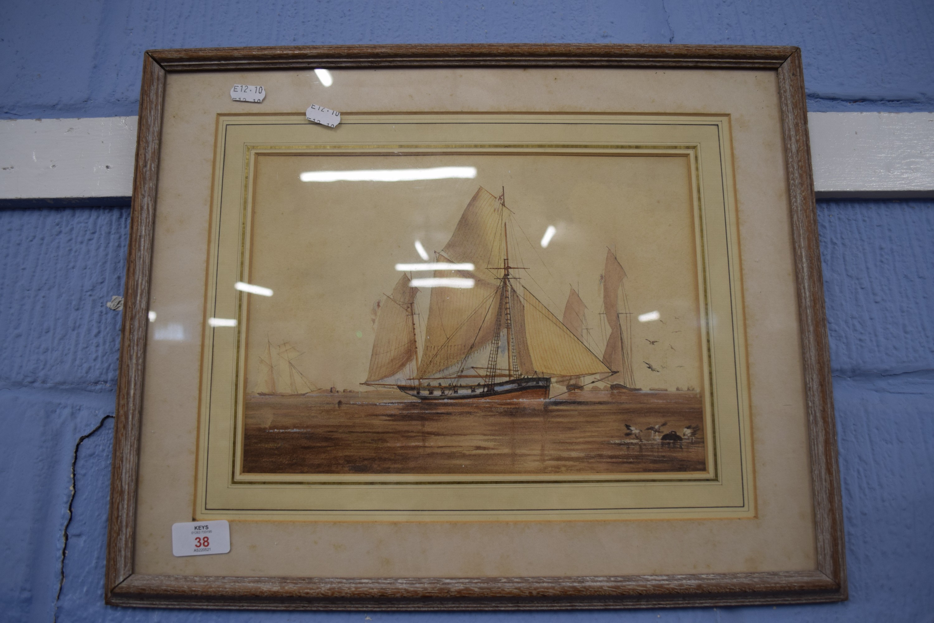 Init IDB and dated 1840 (under mount) Watercolour, Ships at sail, 22cm x 31cm