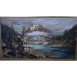 1960s Oil on Canvas, stylised Landscape, signed S Englefield 1967 LR, approx 45cm x 90cm