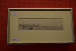 Rowland Langmaid, drypoint, "Old Portsmouth", 9cm x 33cm