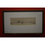 William Lionel Wyllie, etching, Flotilla at Sea, 10cm x 35cm