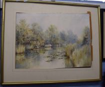 Colin Burns, Watercolour, River Scene, 52cm x 37cm