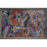 Framed 1960s abstract Print, approx 35cm x 60cm