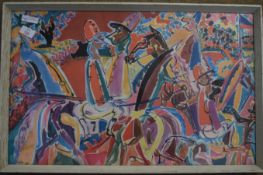 Framed 1960s abstract Print, approx 35cm x 60cm