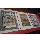 Mogul School, 4 images of princes, etc. on fine fabric, 54cm x 38cm